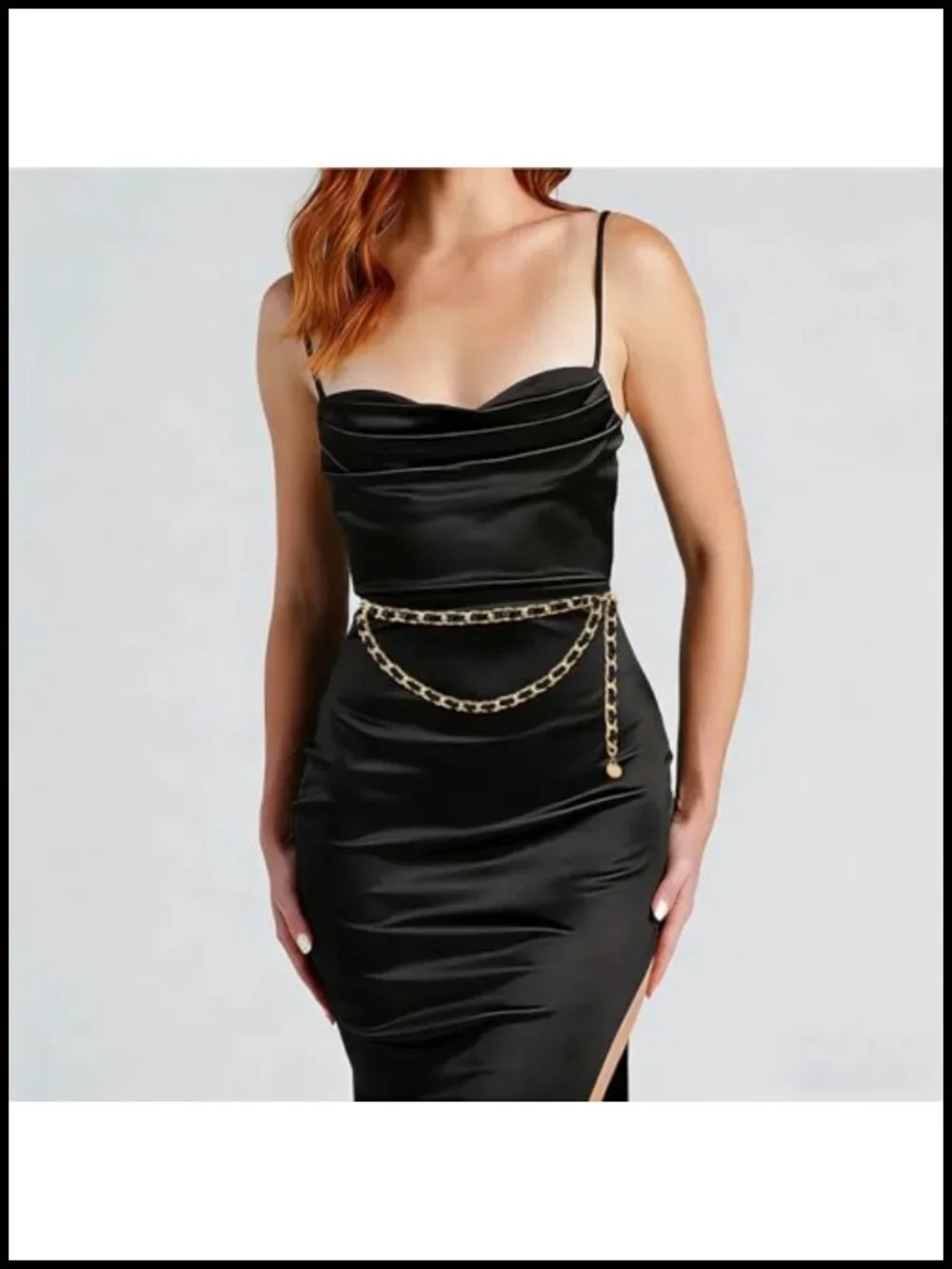 Layered Metal Chain Leather Waist Belt - Skinny Adjustable